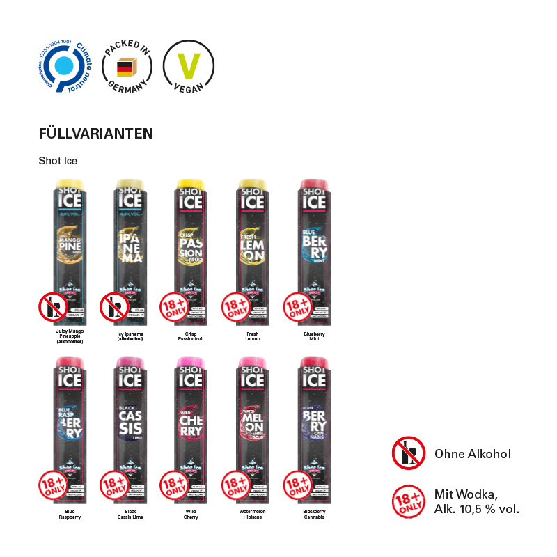 Big Box mit 3 Wassereis zum Selbsteinfrieren, Marke Shot Ice, in verschiedenen Sorten, ohne und mit Alkohol (10,5% vol)
Exclusiv nur bei uns im Werbemittelbereich!