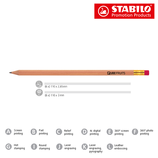 STABILO Grafitstift 6-kant natur mit Radiergummi