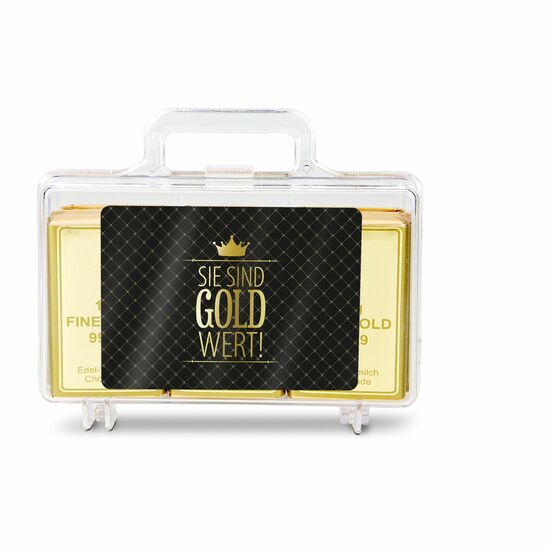 Geschenkartikel: Sie sind Gold wert - Goldkoffer mit 12 Schokoladen Goldbarren (120 g) 2K1723