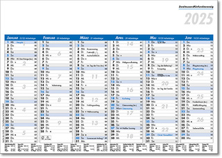 Tafelkalender im Format DIN A5, 21 x 14,8 cm, Kalendarium in blau/schwarz